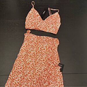 Lulu’s Summer Romance Rust Brown Floral Print 2-Piece Midi Dress size:XS, NWT